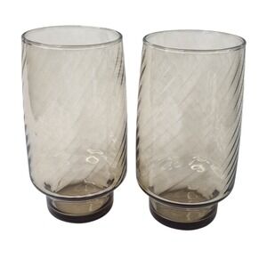 Libbey Smokey Swirl Tawny Brown Glass Tumblers 14oz Set of 2 Vintage Flat Base